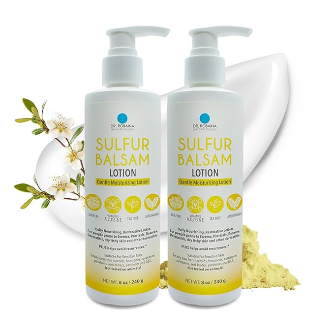 Dr. Robaina Sulfur Balsam Lotion – Lightweight Moisturizer for Dry, Flaky & Itchy Skin – Calms Redness, Supports Skin Barrier & Locks Hydration – Shea Butter & Tea Tree – 8 fl oz, USA Made-FemmiqueWomen