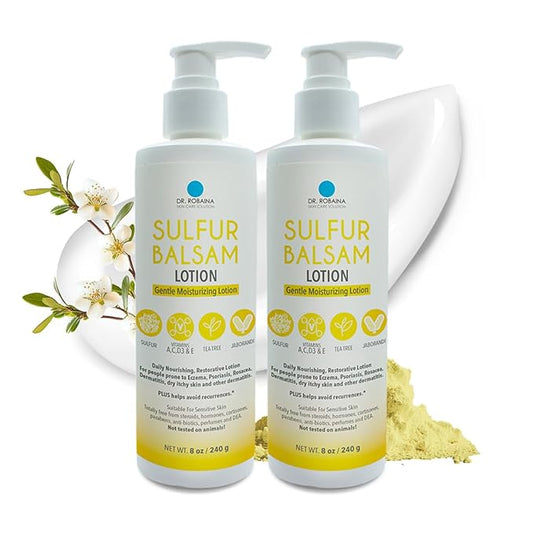 Dr. Robaina Sulfur Balsam Lotion – Lightweight Moisturizer for Dry, Flaky & Itchy Skin – Calms Redness, Supports Skin Barrier & Locks Hydration – Shea Butter & Tea Tree – 8 fl oz, USA Made-FemmiqueWomen