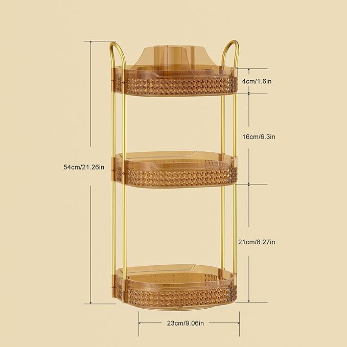 Rotating Makeup Organizer for Vanity 3 Tier, Perfume Organizer with Makeup Brush Holder, Large Capacity Cosmetics Clear Skincare Organizer for Countertop (Pink)-FemmiqueWomen