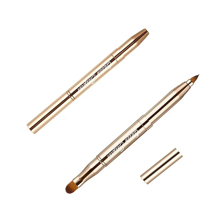 Retractable Eyebrow Eyelash Lip Brush Makeup Brush Double-Sided Soft With Cap Concealer Eyeliner For Travel Cosmetic Brushes, gold color-FemmiqueWomen