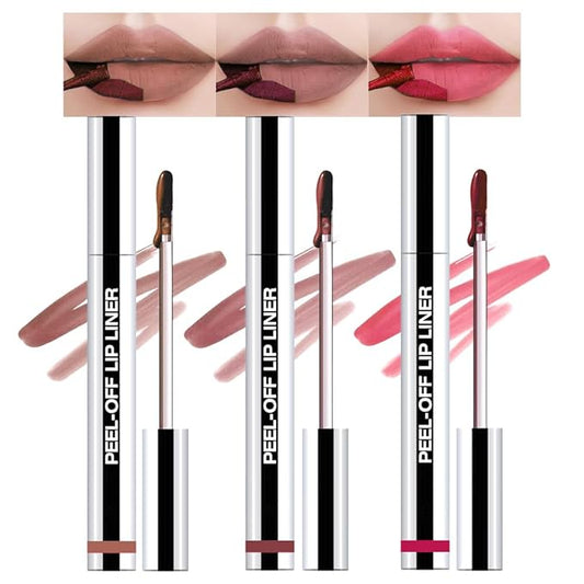 3 Pcs Matte Liquid Lip Stain Peel Off Lip Liner, Long Lasting Lip Tattoo, Waterproof & Transfer-Proof Lip Liner Peel Off Lip Gloss for All Skin Types. #02+#03#06-FemmiqueWomen