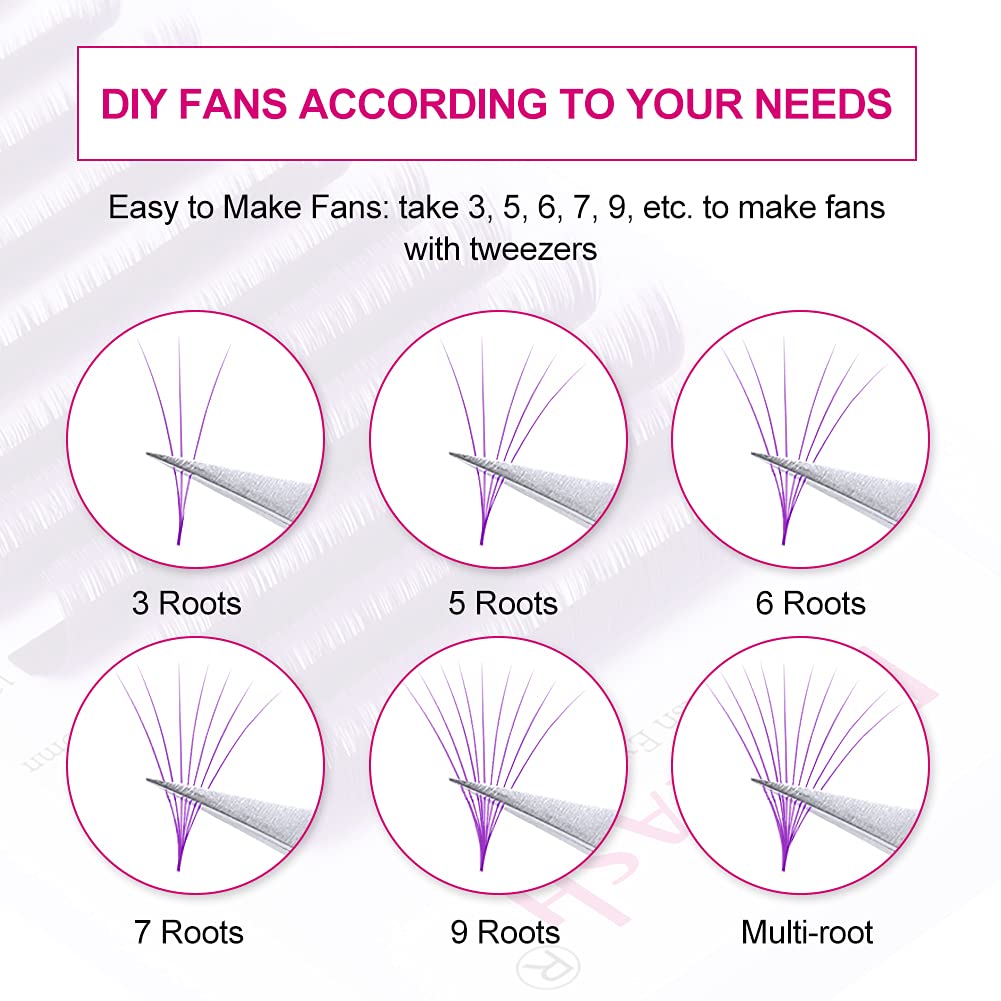 Easy Fan Volume Lashes D Curl Mixed Tray Purple Volume Eyelash Extensions 8-14mm Rapid Blooming Lash Extension Supplies by FADLASH (Purple 0.07-D-Mix)-FemmiqueWomen