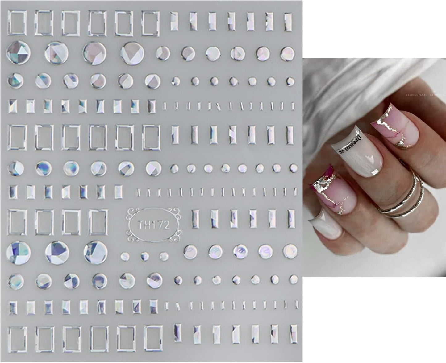 JMEOWIO 9 Sheets Marble Line Nail Art Stickers Decals Self-Adhesive Pegatinas Uñas Silver Nail Supplies Nail Art Design Decoration Accessories-FemmiqueWomen