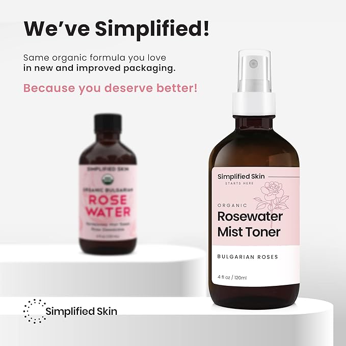 Simplified Skin Rose Water Spray for Face – Natural Organic Facial Toner – Hydrating Face & Hair Mist & Makeup Remover – Alcohol-Free 4 Fl Oz 3-Pack-FemmiqueWomen