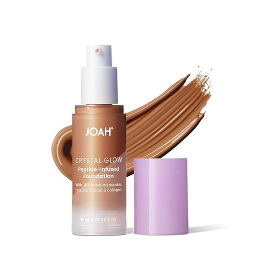 JOAH Peptide Infused Foundation, 2-1 Korean Face Makeup with Blurring Face Primer, Luminizer, Hydration & Skin Defense for a Lightweight Finish, Buildable Medium Coverage, 1.01 Oz, Deep Warm-FemmiqueWomen