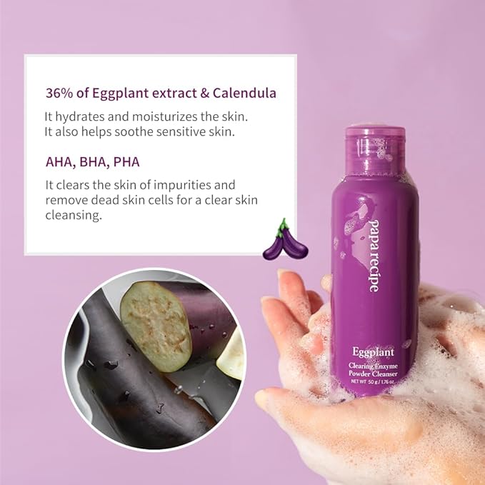 Papa Recipe Eggplant Enzyme Powder Cleanser - Soft Exfoliating Facial Wash for Sensitive Skin (50g, 1.72oz) - Korean Skincare for Radiant, Smooth Complexion, Safe for sensitive skin-FemmiqueWomen