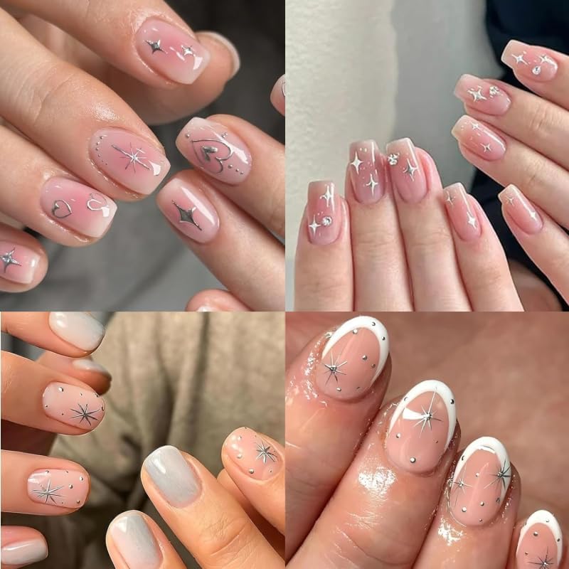 30 Sheets Silver Nail Art Stickers 3D Self Adhesive Sliver Line Nail Decals Silver Nail Sticker for Nail Art Silver Heart Star Nail Art Supplies Silver Nail Design for Acrylic Nails for Women Girls-FemmiqueWomen