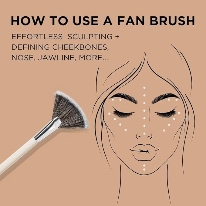 HALEYS Fan Brush VEGAN+CRUELTY-FREE, Sustainable Wood, Vegan Bristles for Airbrushed Finish, For highlighter application, Streak-free, Perfect Blending, Blurs, Smooths with Control-FemmiqueWomen