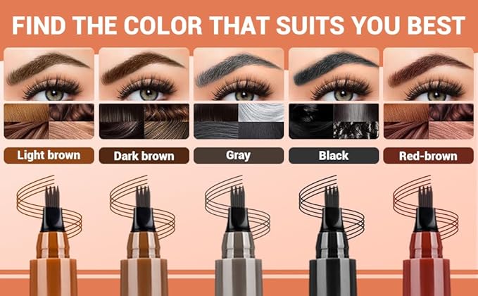 2025 New Magic Eyebrow Pencil, 3D Waterproof 4 Tipped Precise Brow Pen Microblading Eyebrow Pencil Contouring Pen Fine Stroke Microblading Creates Natural (Red Brown)-FemmiqueWomen