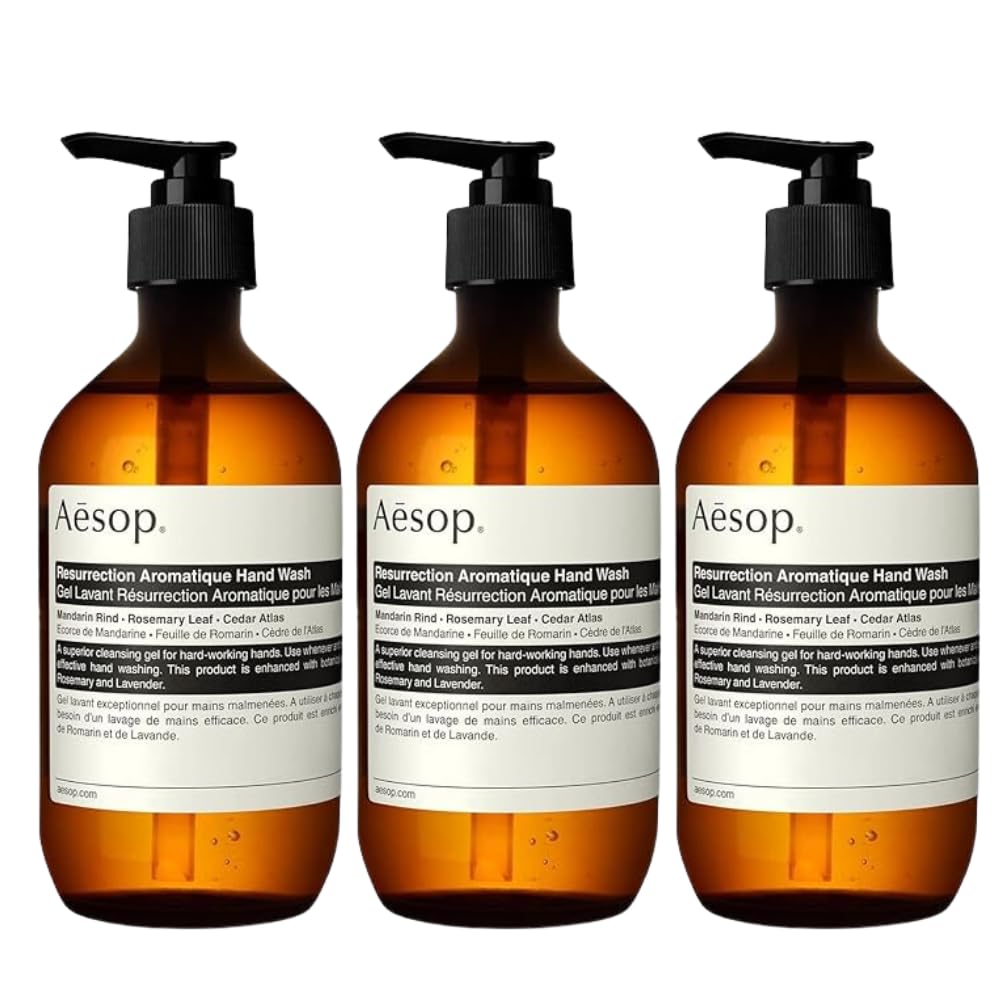 Aesop Resurrection Aromatique Hand Wash | Gentle Cleanser with Orange, Rosemary and Lavender Oils | 500mL / 16.9 oz (Pack of 3)-FemmiqueWomen