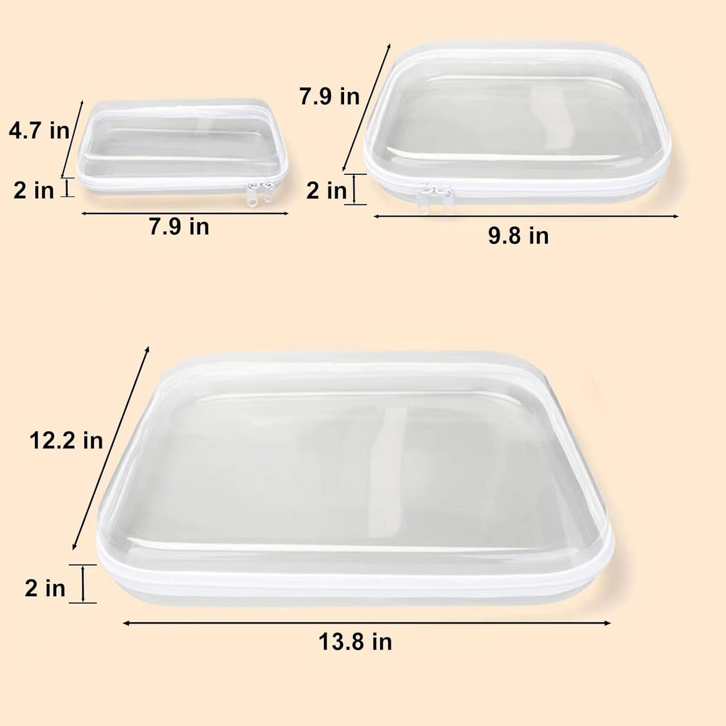 3PCS Clear Hard Shell Zipper Cases, Portable Clear Organizer Pouches for Home Storage, Double Zippered Plastic Travel Case, Cosmetic Bag for Make Up Tools, Toiletries, Toy Storage(White)-FemmiqueWomen