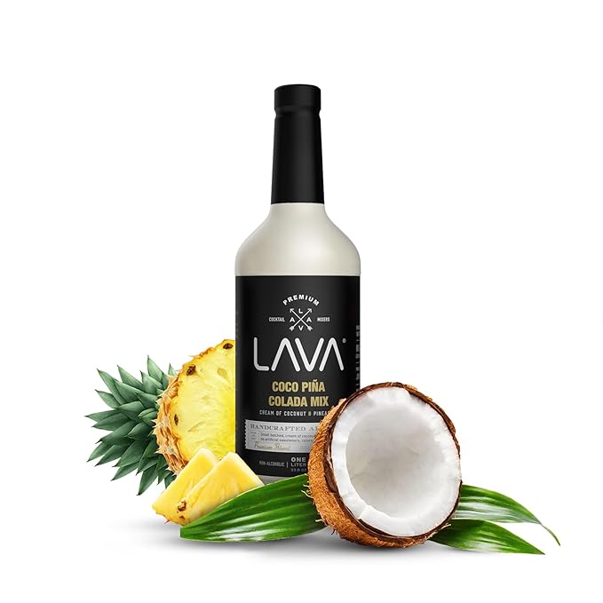 (3 Pack) LAVA Premium Coco Pina Colada Made with Cream of Coconut and Real Pineapple, No Artificial Sweeteners or Flavors, 1-Liter (33.8oz) Glass Bottle.-FemmiqueWomen