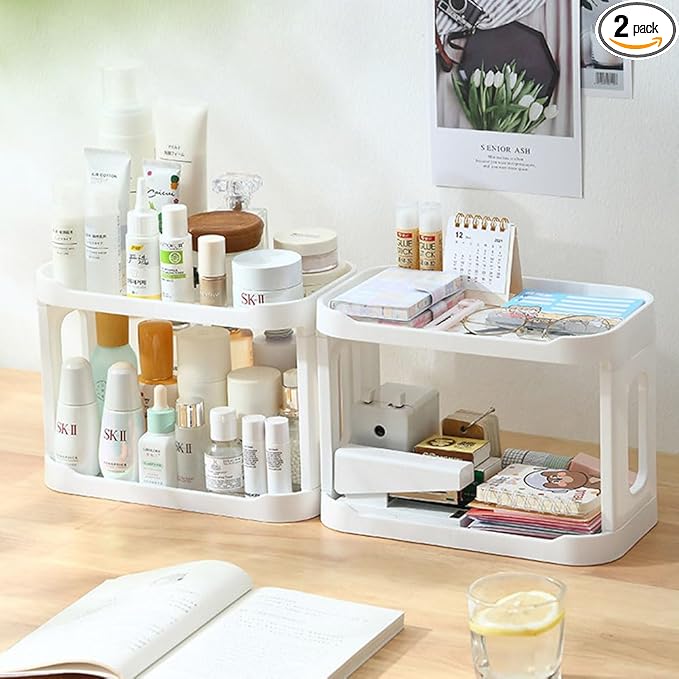 2PCS Kitchen Spice Rack or Bathroom Countertop Organizer, 2-Tier Desk Organizers，Mail Holder for Office Desk Organization, Gift for Teachers, Classmates, and Friends,White-FemmiqueWomen