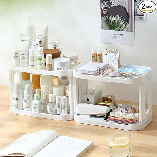 2PCS Kitchen Spice Rack or Bathroom Countertop Organizer, 2-Tier Desk Organizers，Mail Holder for Office Desk Organization, Gift for Teachers, Classmates, and Friends,White-FemmiqueWomen