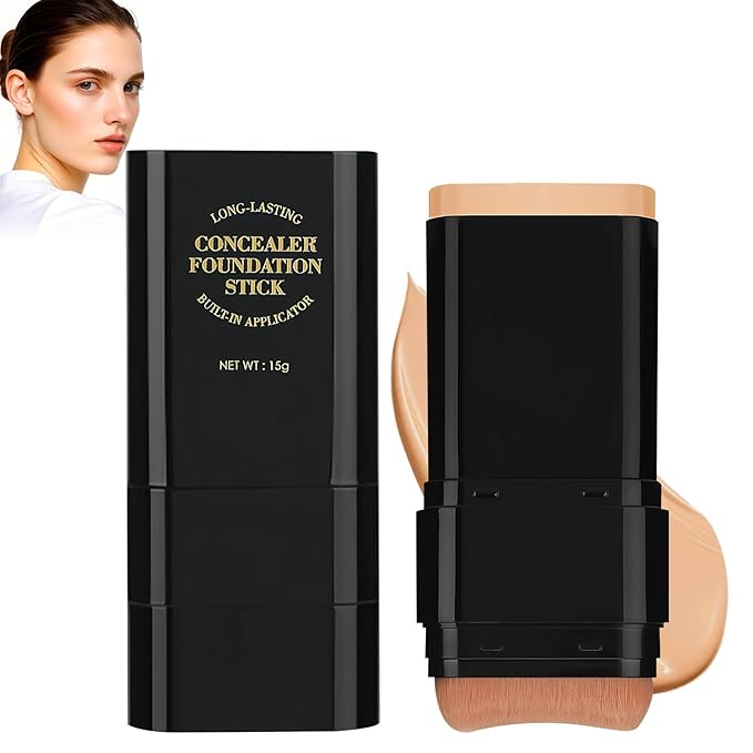 2PCS Long-Lasting Concealer Foundation Stick, Full Coverage Foundation Stick, 2-in-1 Contouring foundation with Brush, Cover Blemishes for All Skin Types (05#Dark Wheat)-FemmiqueWomen