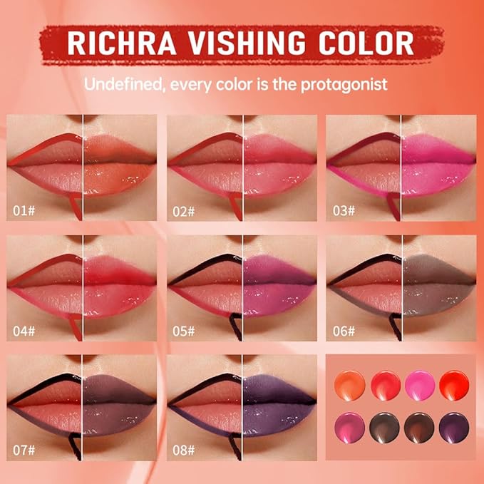 2Pcs Peel Off Lip Gloss Tattoo and Lip Oil 2-in-1, Lip Stain Peel Off Masque - Peel Off Lip Tint ,Long Lasting Waterproof Transfer-proof Lip Mask Lip Gloss Peel Off Lip Liner,Stay Lip Makeup 05#+08#-FemmiqueWomen