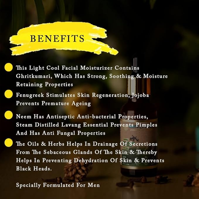 Roots & Herbs Ayurvedic Natural Treatment 100% Vegan No Paraben Lavang Rehydrating Skin Moisturizer Elixir for Men- 50 ML-FemmiqueWomen