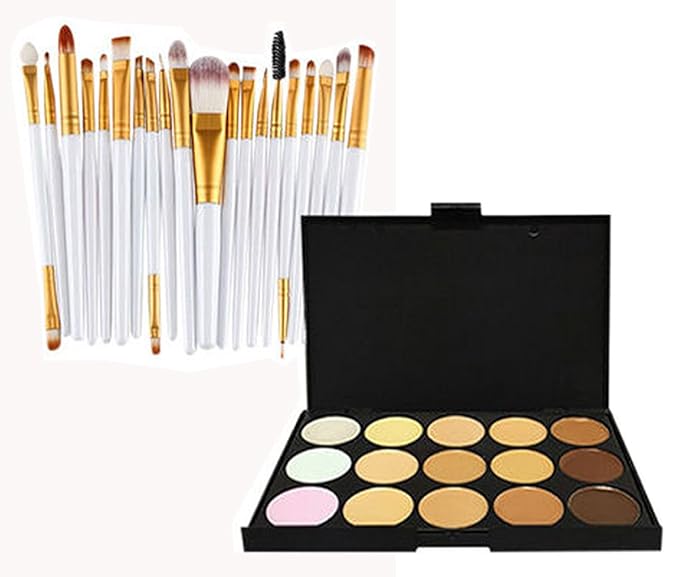 20pc White Eye And 15pc Contour Pallet Eye Makeup Brush Set-FemmiqueWomen
