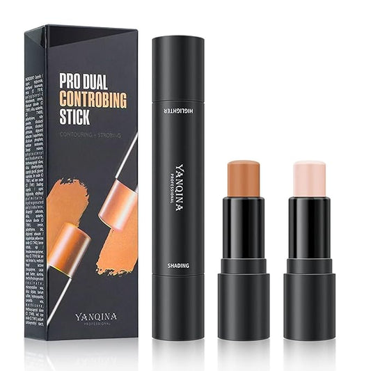 2023 Upgrade Contour Stick, 2 Colors Double-end Contour Highlighter Stick Contour Stick Face Highlighter Contour Makeup Contouring Sticks Cream Concealer (Lotus, Light Brown)-FemmiqueWomen