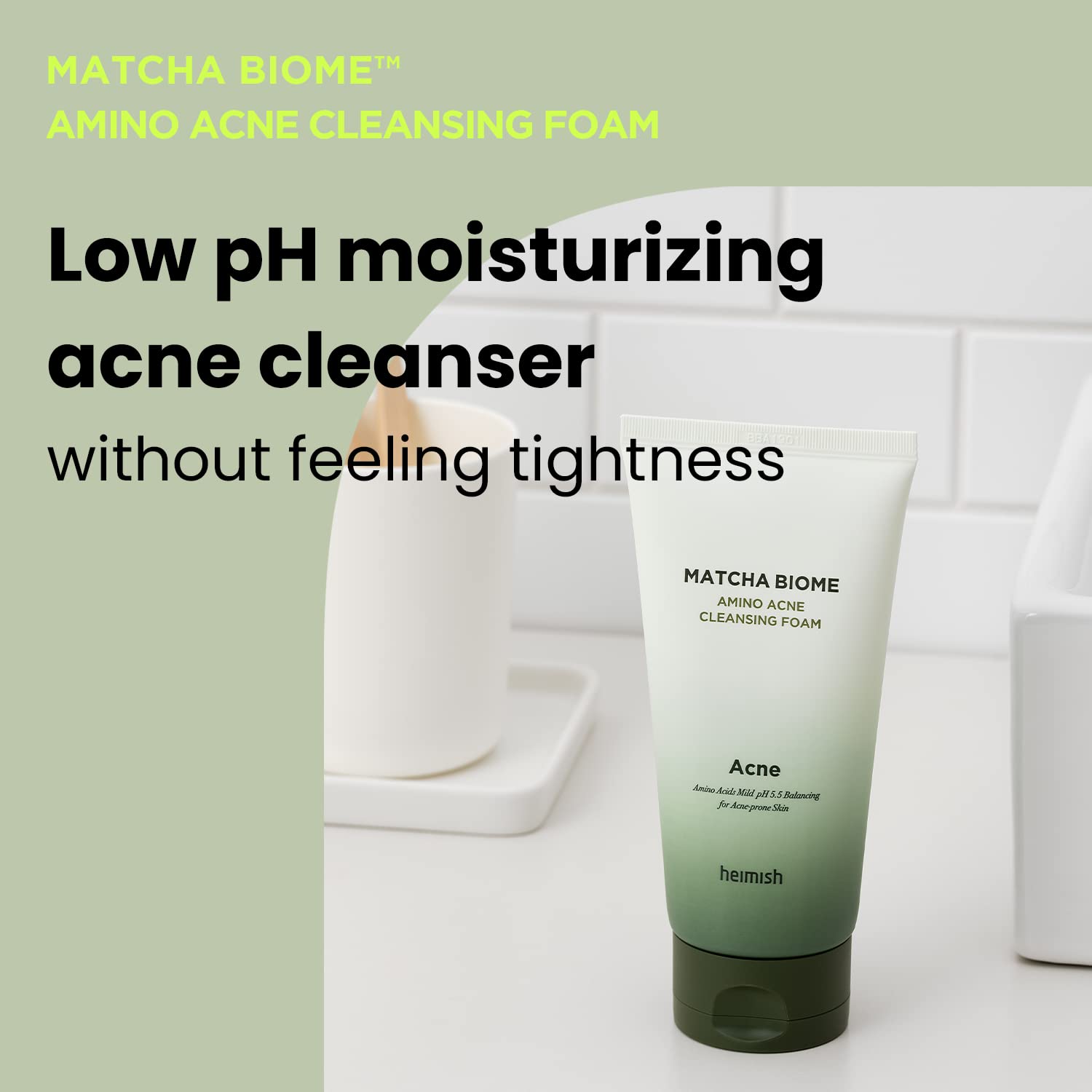 HEIMISH Matcha Biome Amino Acne Cleansing Foam - Deep Cleansing, Hydrating, Calming Facial Cleanser, Gentle Daily Face Wash with Amino Acids, Probiotics, for Oily & Acne-prone Skin, 5.3oz/150g-FemmiqueWomen