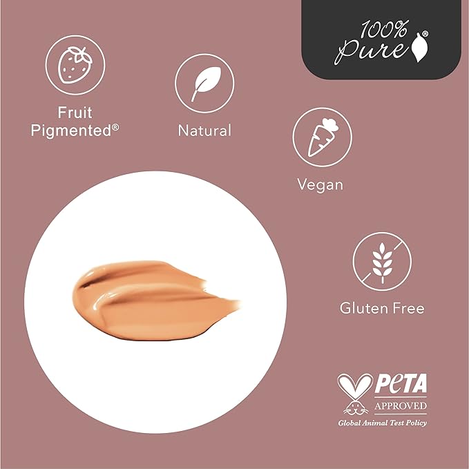 100% PURE Healthy Foundation Full Face Coverage Makeup, Liquid Matte Finish with Anti-Aging Benefits - Vegan Gorgeous Fruit Pigmented Peach Bisque Color (Medium with Olive Undertone) - 1 Fl Oz-FemmiqueWomen