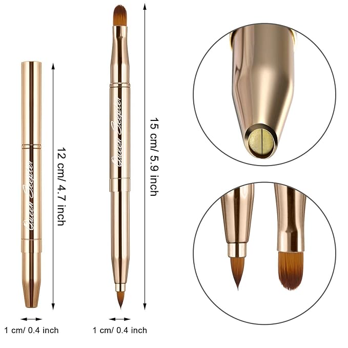 Retractable Eyebrow Eyelash Lip Brush Makeup Brush Double-Sided Soft With Cap Concealer Eyeliner For Travel Cosmetic Brushes, gold color-FemmiqueWomen