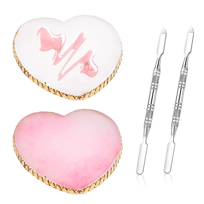 2 Pcs Resin Nail Art Palette and 2 Pcs Nail Brush, Color Palettes Cosmetic Mixing Tools, Nail Polish Palette with Stainless Stirring Rod for Nail Salons and Beginners (White, Pink)-FemmiqueWomen