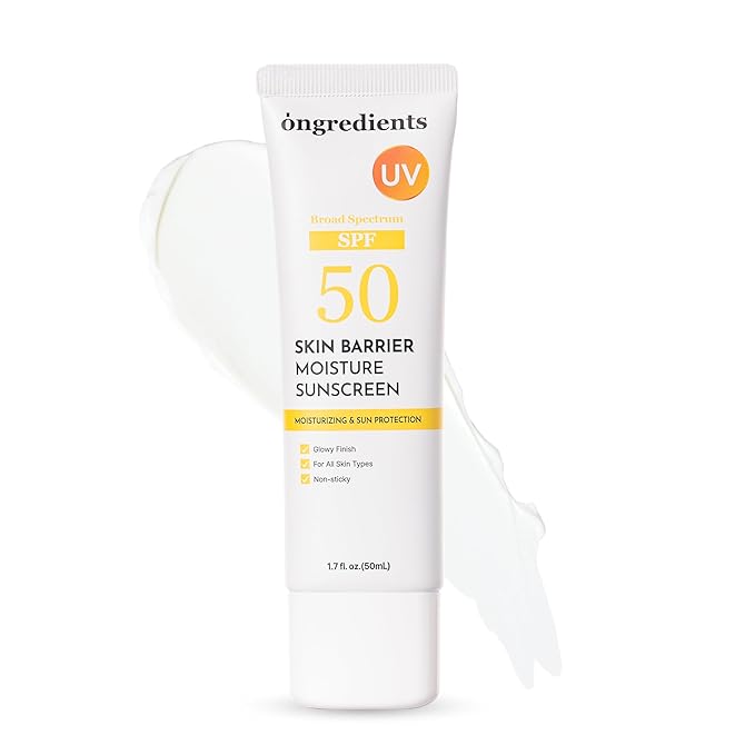 ONGREDIENTS Skin Barrier Moisture Sunscreen Broad Spectrum SPF 50, Glowy Finish, Non-Sticky, No White Cast, Hydrating, Moisturizing, Airy Texture, Korean Skin Care, All Skin Types (1.7 fl. Oz)-FemmiqueWomen