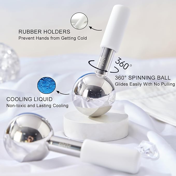 360 Rotating Ice Globes for Face & Eyes, Unbreakable Stainless Steel Cryo Sticks for Beauty Routines, Facials Cold Roller Colling Globes for Puffiness, Wrinkles, Dark Circles, Headaches-FemmiqueWomen