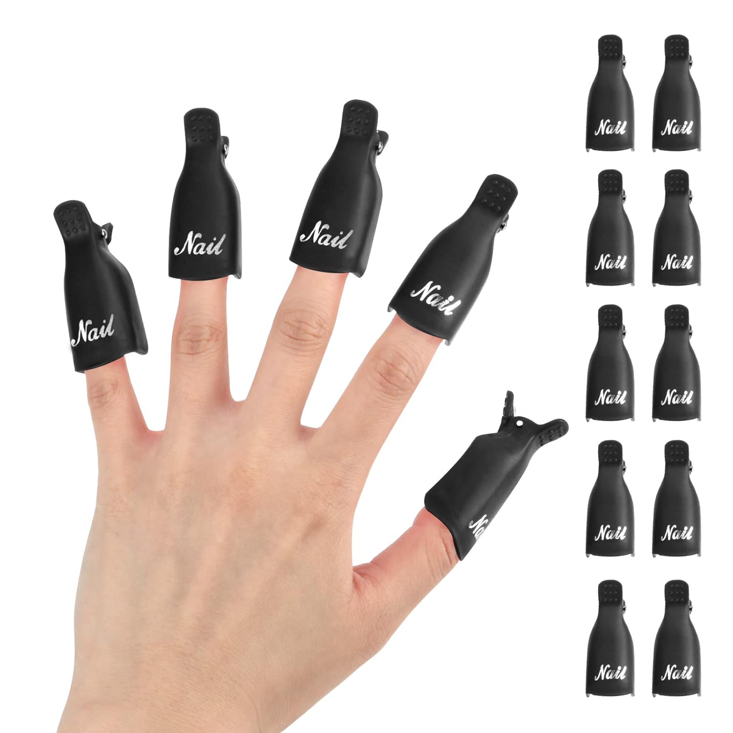 (black) 10Pcs Plastic Acrylic Nail Art Soak Off Cap Clip UV Gel Polish Remover Wrap Tool Gel Nail Polish Remover Clips for Fingernail Removal Soak Off Clips Wrap Cleaner Cap Clip-FemmiqueWomen