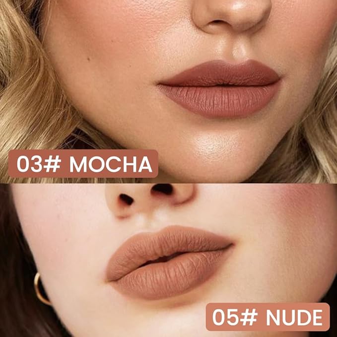 2Pcs Longwear Liquid Lip Liner Stain Marker Pen Set Long Lasting Waterproof, Mocha Nude Brown Matte Semi Permanent 24 Hour Lip Liner and Lipstick Combo, Color Stay Lipliner All Day Lips Stain peel off-FemmiqueWomen