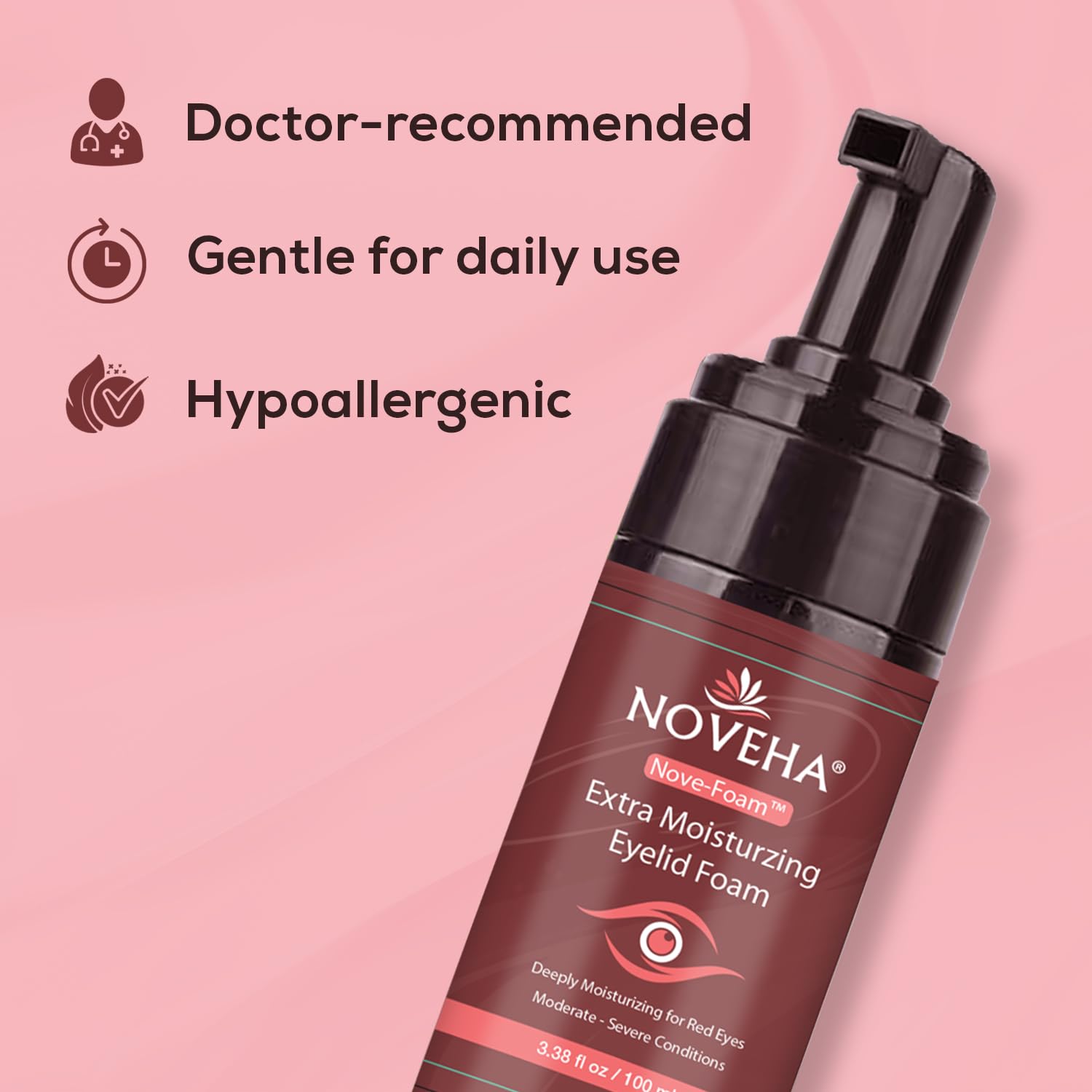 NOVEHA Extra Nove Eyelid Foaming Cleanser | Daily Skincare For Eyelashes & lids, Eye Irritations, Stye Eyes, Skin Dryness, Moisturize with Organic Ingredients, For All Skin Types - 3.38 oz-FemmiqueWomen