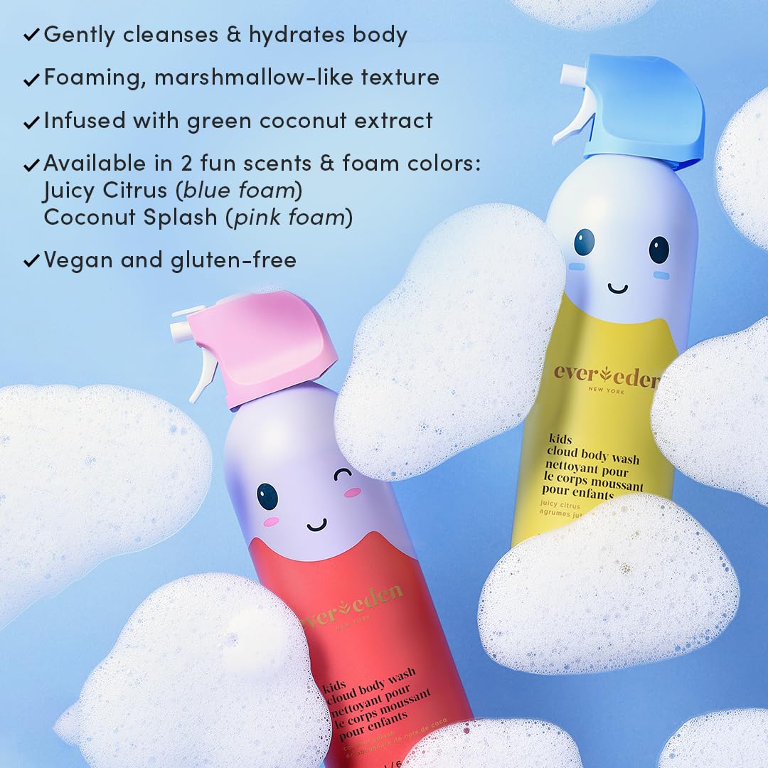 Evereden Kids Foam Soap, Cloud Body Wash (6.7 fl. oz., Juicy Citrus): Spray, Shape & Splash: The Fun, Fluffy Foam That Makes Bath Time Playtime, Hydrating Foaming Bath Soap for Sensitive Skin-FemmiqueWomen