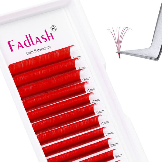 Volume Lash Extensions D Curl Mixed Tray Easy Fan Volume Lashes 0.07 8-14mm Mixed Tray Red Rapid Blooming Mink Eyelash Extensions (Red 0.07-D, 8-14mm Mix)-FemmiqueWomen