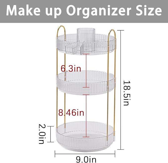 Rotating Makeup Organizer for Vanity, High-Capacity Skincare Clear Make Up Storage Perfume Organizers Cosmetic Dresser Organizer Countertop 360 Spinning (Clear, New-3 Tier)-FemmiqueWomen