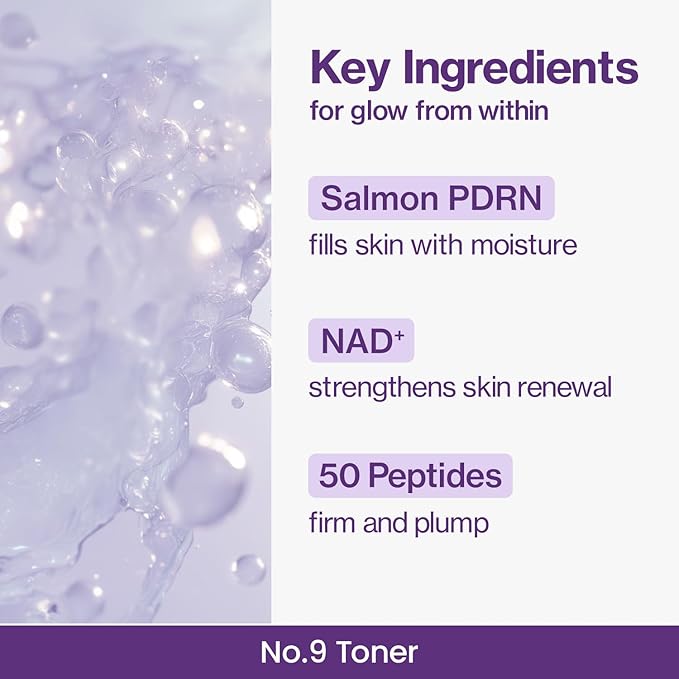 numbuzin No.9 Toner | NAD+ PDRN Glow Boosting Toner | Glowing, Firming, Hydrating, Elasticity, Wrinkles, Fine Lines, Korean Skincare | Salmon PDRN, Peptides, NAD | Essence for Dry Skin | 5.07 fl. Oz-FemmiqueWomen