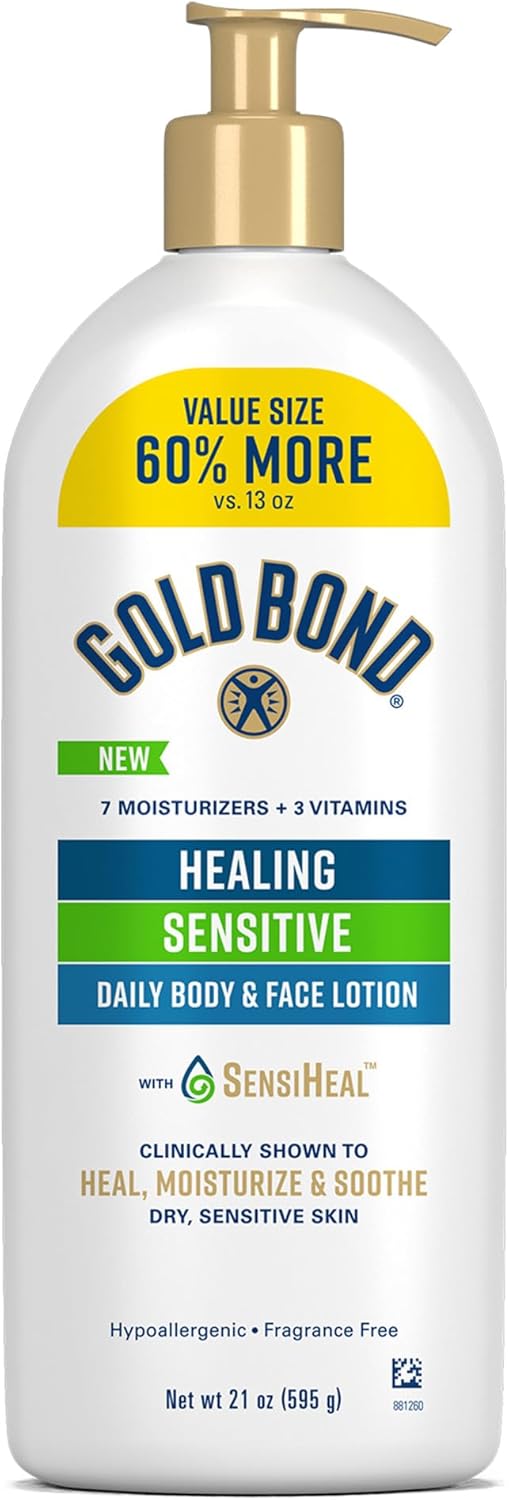 Gold Bond Healing Sensitive Daily Body & Face Lotion with Aloe Moisturizes, Heals & Soothes Dry, Sensitive Skin, Value Size, 21 oz.-FemmiqueWomen
