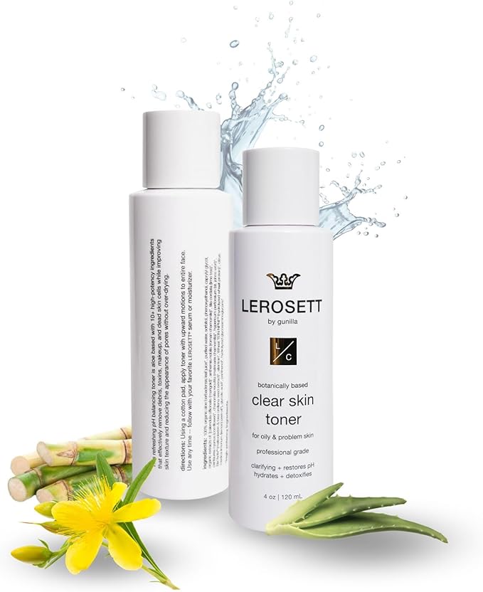 LEROSETT Toner for Clear Skin Aloe Vera Based Toner with Glycolic Acid & 10 Calming Botanicals Helps Reduce Irritation, Future Blemishes, Blackheads, and Tightens Pores, Natural, Vegan - 4 oz-FemmiqueWomen