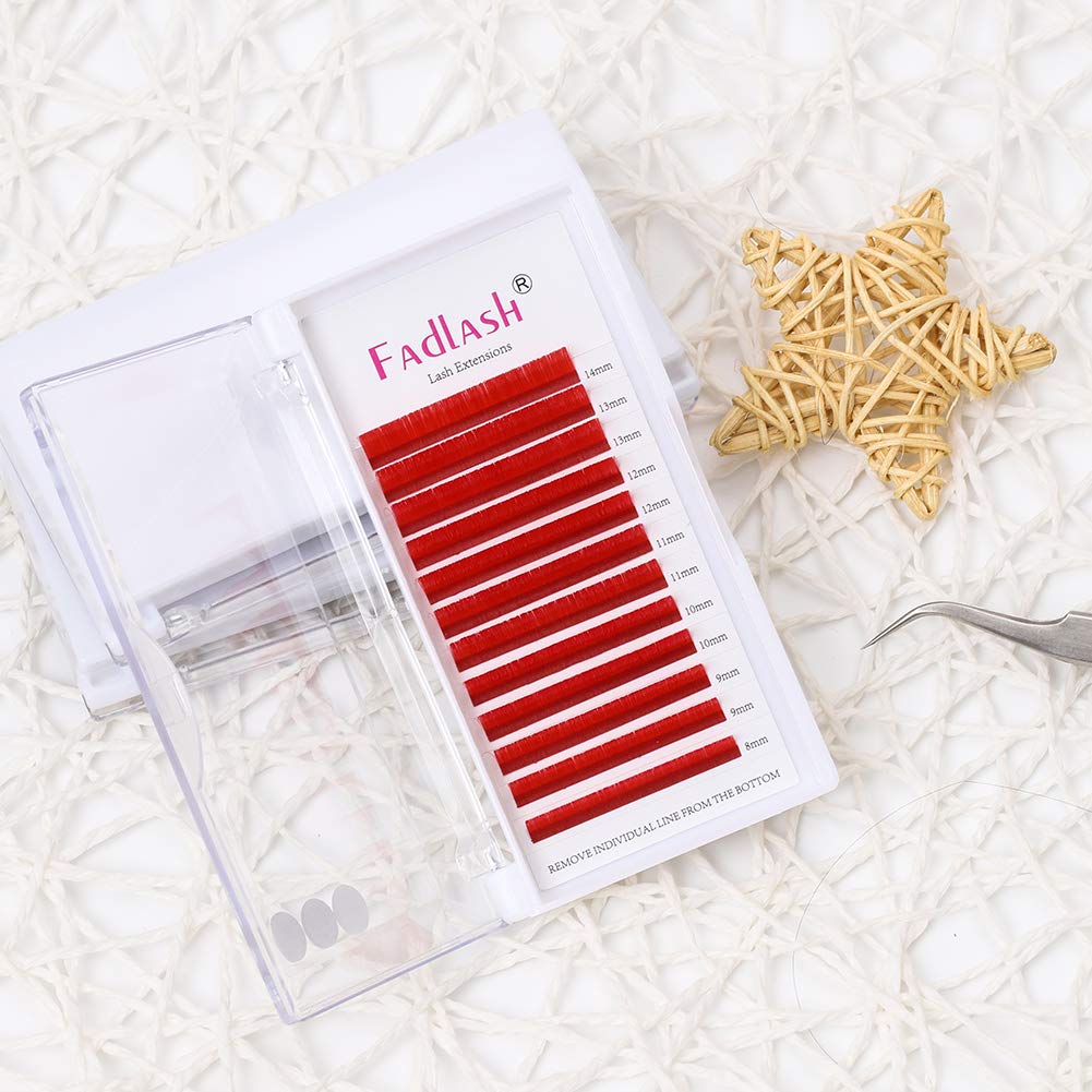 Volume Lash Extensions D Curl Mixed Tray Easy Fan Volume Lashes 0.07 8-14mm Mixed Tray Red Rapid Blooming Mink Eyelash Extensions (Red 0.07-D, 8-14mm Mix)-FemmiqueWomen