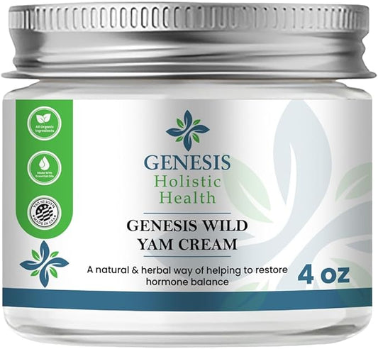 Genesis Wild Yam Root Cream, Organic Balancing Cream for Women, Deep Nourishment and Hydration, Made with Wild Yam Root, Chaste Tree Berry, and Red Clover, 4oz-FemmiqueWomen
