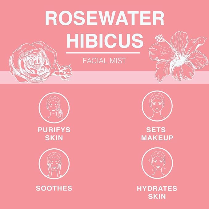 Rose Water Spray for Face & Body Refreshment with Moisturizing Hyaluronic Acid and Hibiscus water | Instant Hydration, Cooling, Calming & Conditioning (8 FL OZ)-FemmiqueWomen