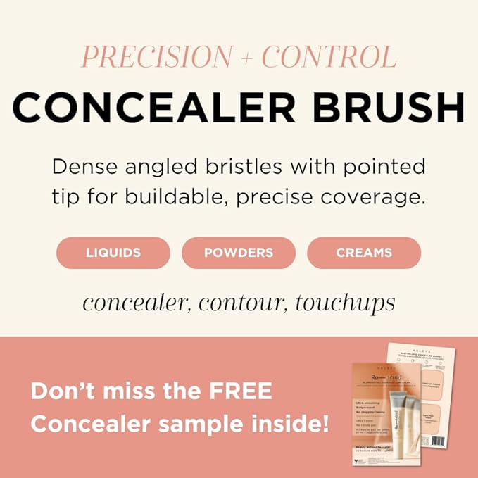 HALEYS Concealer Brush VEGAN+CRUELTY-FREE, Sustainable Wood, Vegan Bristles for Airbrushed Finish, For Creams,Liquids, Powder, Streak-free, Perfect Blending, Buffs, Smooths with Control, Special shape-FemmiqueWomen