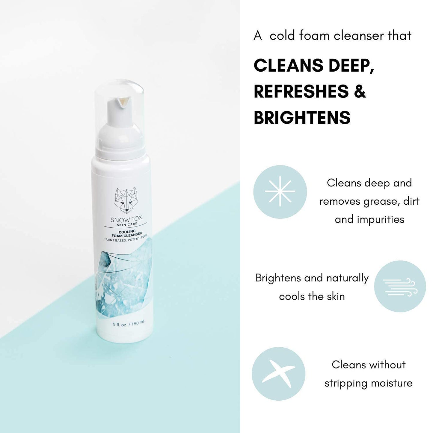 Snow Fox Cooling Foam Cleanser with Organic Aloe Vera Juice, 150 ml-FemmiqueWomen