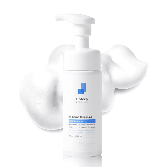 Dr.Deep All in One Cleansing - Korean Foaming Facial Cleanser for Bumpy Skin & Blackheads, Makeup Removing Cleanser & Gentle Face Wash for All Skin Types - 5.07 fl. oz-FemmiqueWomen