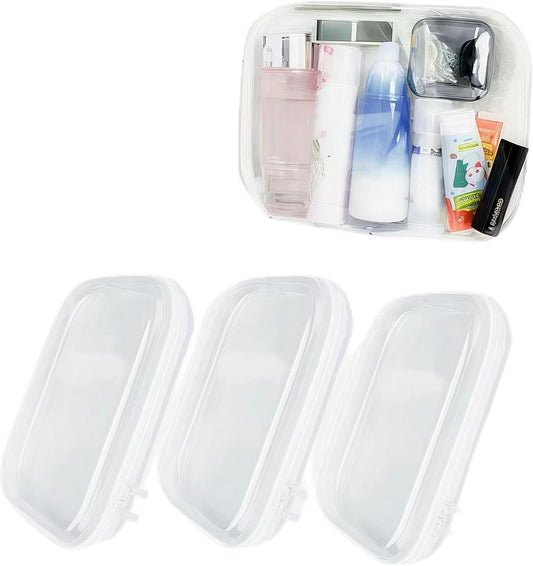 3 Pcs Zippered Transparent Cases，Clear Hard Pouch，Portable Double Zipper Hard Bag,Waterproof Clear Hard Shell Zipper Case for Cosmetic Storage, Snacks, Pencil Case (Medium*3)-FemmiqueWomen