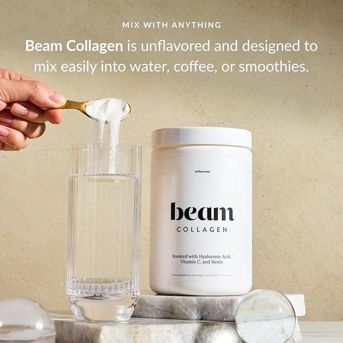 Beam Collagen Powder, Collagen for Women, Collagen with Hyaluronic Acid, Collagen Peptides Type 1 and 3, with Biotin, Grass Fed Bovine, Third-Party Tested, Best for Coffee, Vitamin C, 60 Servings-FemmiqueWomen