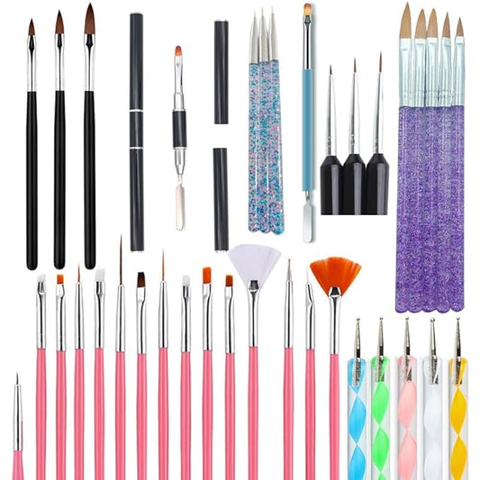 36 pcs Nail Art Brushes Set, Nail Art Design Pen Painting Tools with Nail Extension Gel Brush, Nail Polish Brush, Builder Nail Gel Brush, Nail Dotting Pen Salon at Home Diy Manicure (36pcs)-FemmiqueWomen