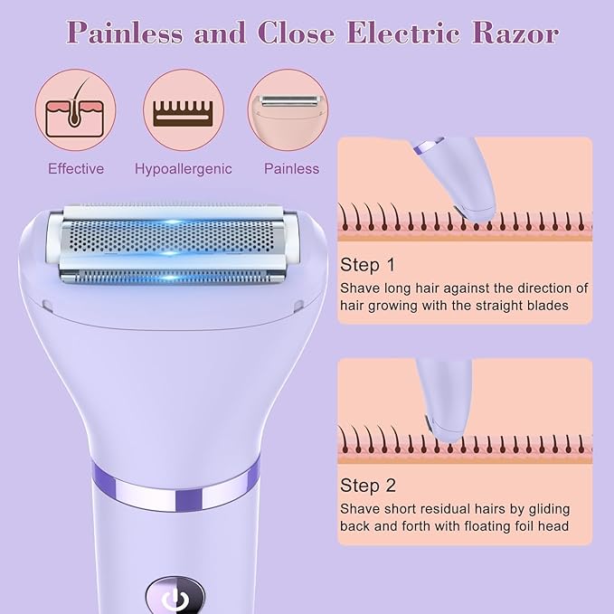 3-in-1 Electric Razor IPX7 Waterproof Bikini Trimmer Wet & Dry Use Painless Personal Trimmer Groomer for Ladies Face Body Legs Bikini Public Hairs Electric Lady Shaver with Replaceable Heads-FemmiqueWomen