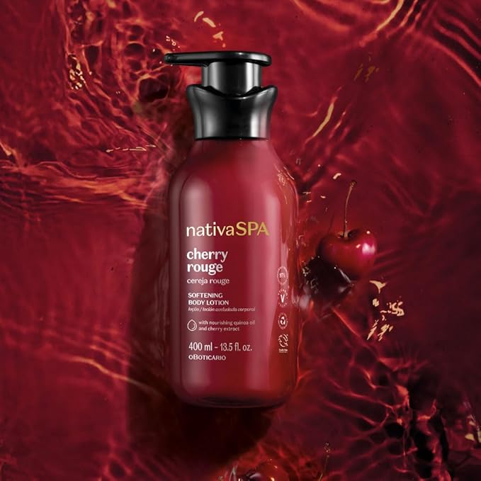 O Boticário Nativa SPA Cherry Rouge Velvety Body Lotion, Bold Oriental Amber Fragrance with Cherry Extract & Quinoa Oil, Collagen Boosting Hydration, 13.5 Ounce (400ml)-FemmiqueWomen