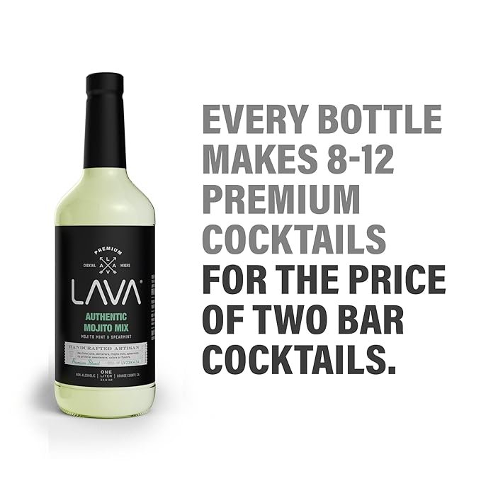 (3 Pack) LAVA Premium Authentic Mojito Mix, Made with Real Lime Juice, Mojito Mint, Spearmint, Demerara, Cane Sugar, Refreshing Rum Mojito Mixer. Ready to Use. 1-Liter (33.8oz) Glass Bottle-FemmiqueWomen